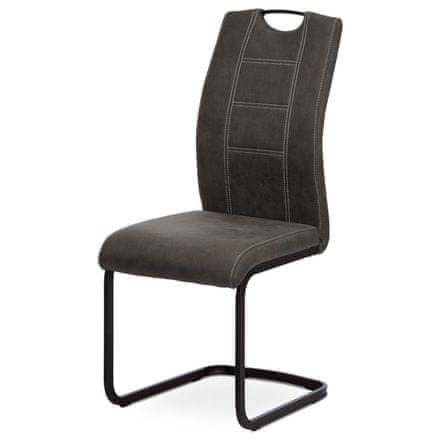 Autronic Moderná jedálenská stolička Jídelní židle, šedá látka v dekoru vintage kůže, bílé prošití, kov - černý lak (DCL-413 GREY3)